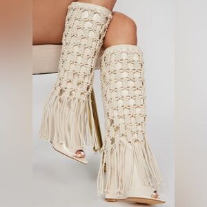 *SOLD on another platform* Cream crochet knee high boots
